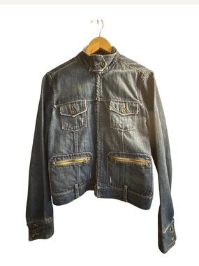 Zara Dark Blue Denim Jacket with Gold Zippers